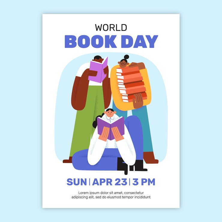 Vecteur gratuit modèle d'affiche verticale plate pour la célébration de la journée mondiale du livre