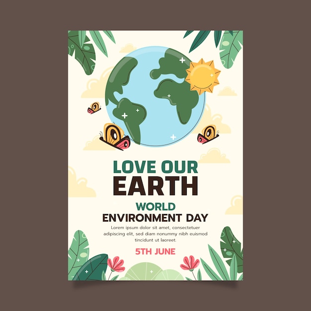 Vecteur gratuit modèle d'affiche verticale plate pour la célébration de la journée mondiale de l'environnement