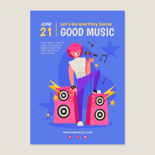 Modèle D'affiche Verticale Plate Pour La Célébration De La Journée Mondiale De La Musique