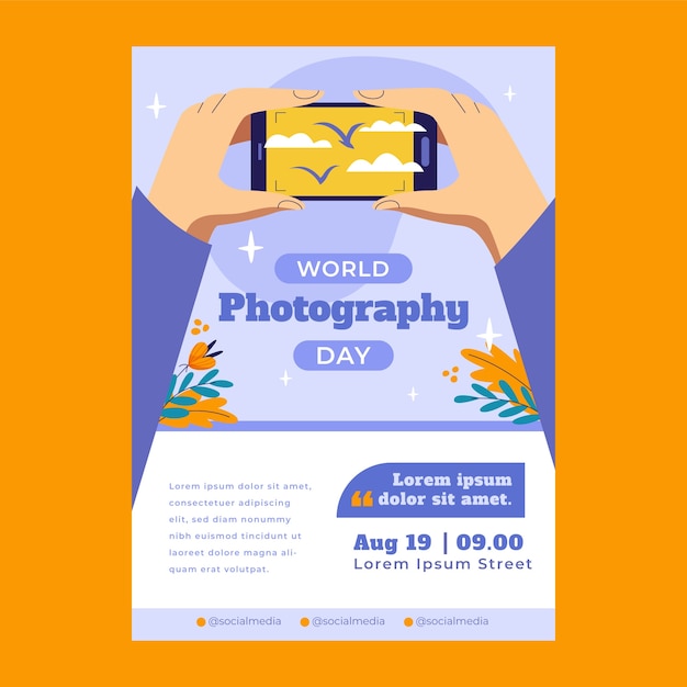 Modèle D'affiche Verticale Plate Pour La Célébration De La Journée Mondiale De La Photographie