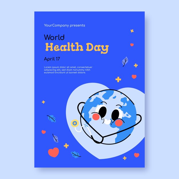 Vecteur gratuit modèle d'affiche verticale plate pour la célébration de la journée mondiale de la santé