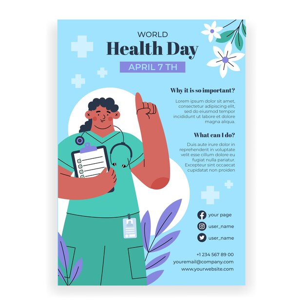 Modèle d'affiche verticale plate pour la célébration de la journée mondiale de la santé