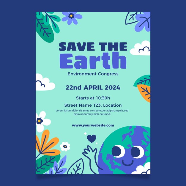 Modèle d'affiche verticale plate pour la célébration de la Journée de la Terre