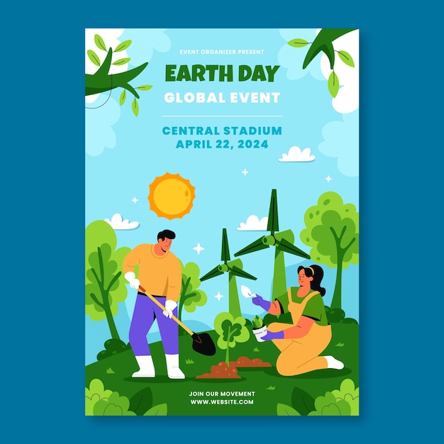 Modèle D'affiche Verticale Plate Pour La Célébration De La Journée De La Terre