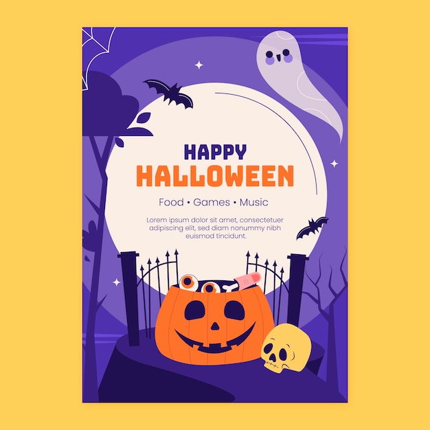 Vecteur gratuit modèle d'affiche verticale plate pour la célébration de la saison d'halloween