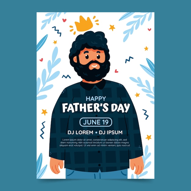 Vecteur gratuit modèle d'affiche verticale plate pour la fête des pères