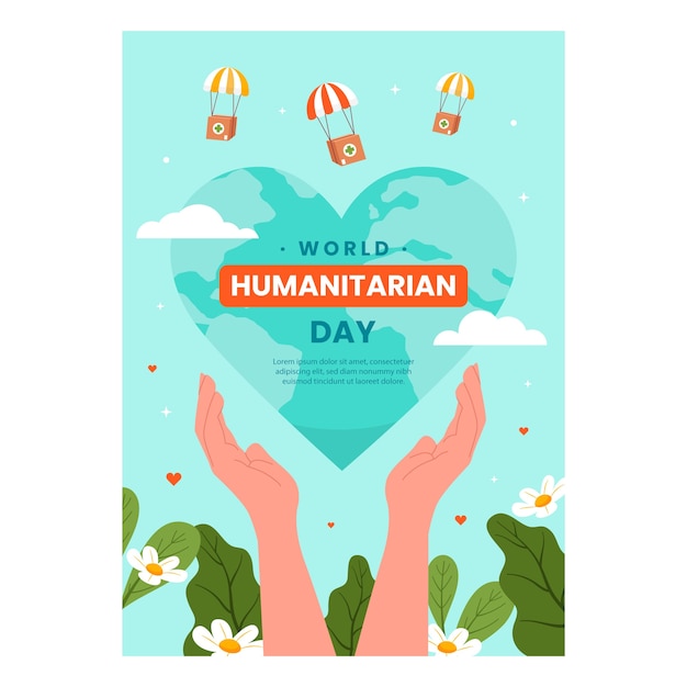 Vecteur gratuit modèle d'affiche verticale plate pour la journée humanitaire mondiale