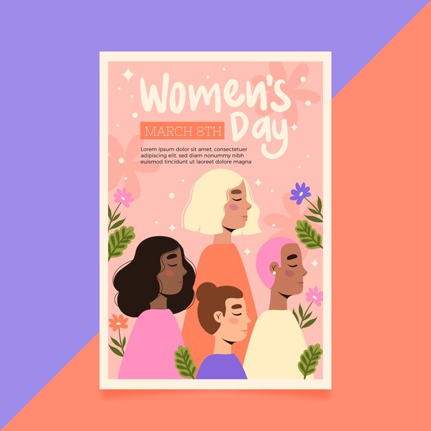 Vecteur gratuit modèle d'affiche verticale plate pour la journée internationale de la femme