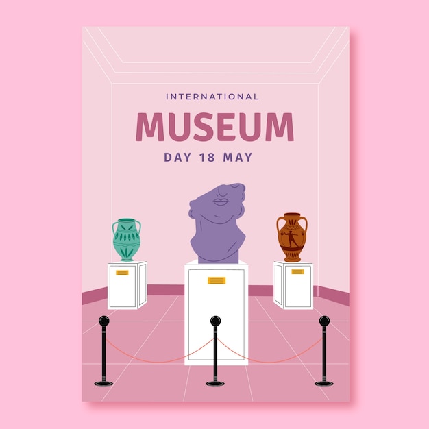 Vecteur gratuit modèle d'affiche verticale plate pour la journée internationale des musées