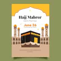 Vecteur gratuit modèle d'affiche verticale plate pour le pèlerinage islamique du hajj