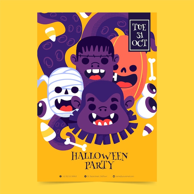 Vecteur gratuit modèle d'affiche verticale plate pour la saison d'halloween