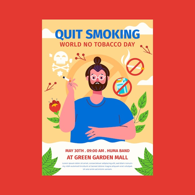 Modèle D'affiche Verticale Plate Pour La Sensibilisation à La Journée Sans Tabac
