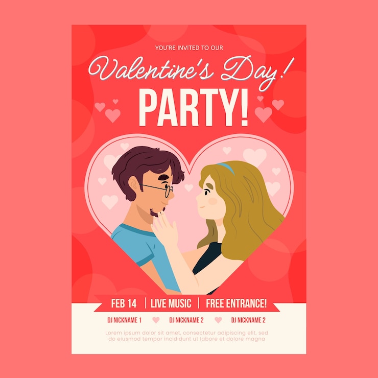 Vecteur gratuit modèle d'affiche verticale plate pour les vacances de la saint-valentin