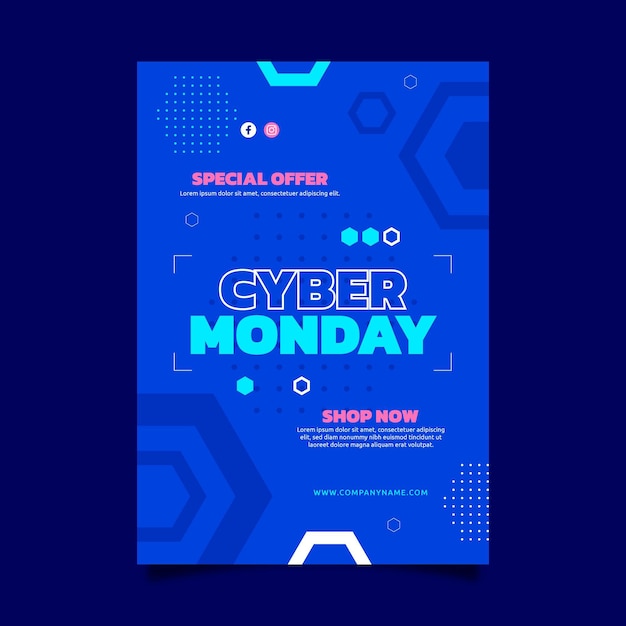 Modèle d'affiche verticale polygonale plate du cyber lundi