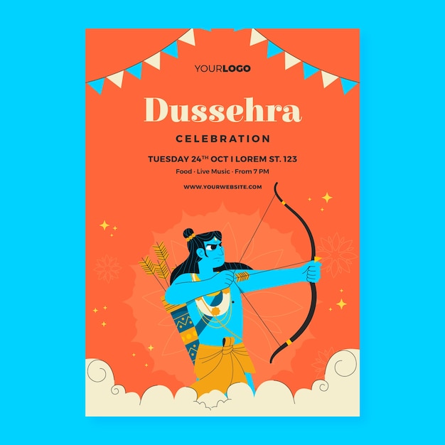 Vecteur gratuit modèle d'affiche verticale pour la célébration du festival de dussehra