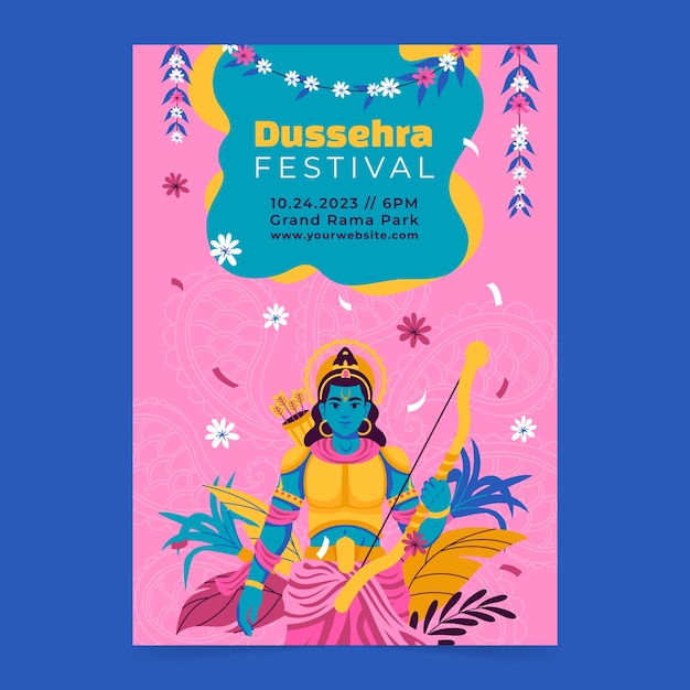 Vecteur gratuit modèle d'affiche verticale pour la célébration du festival de dussehra