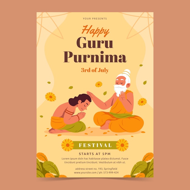 Vecteur gratuit modèle d'affiche verticale pour la célébration du gourou purnima