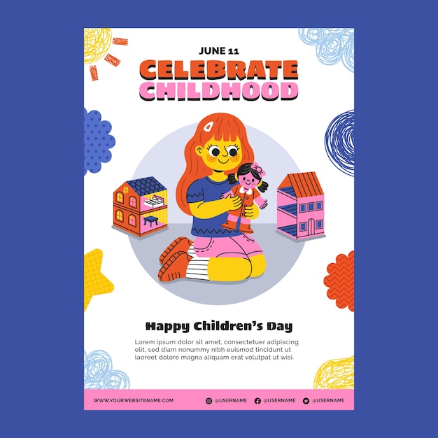 Vecteur gratuit modèle d'affiche verticale pour la célébration de la journée internationale des enfants