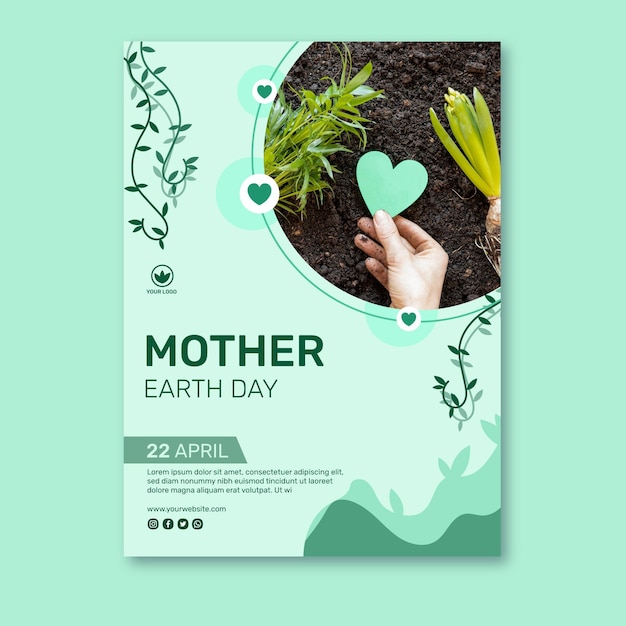 Vecteur gratuit modèle d'affiche verticale pour la célébration de la journée de la terre mère
