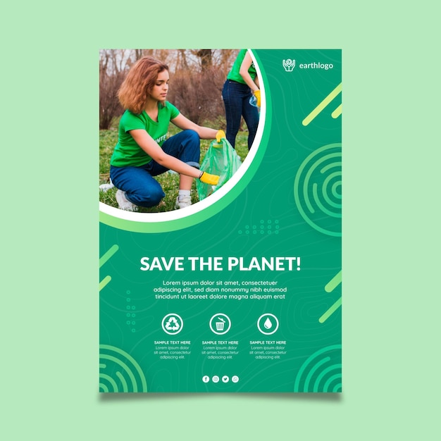 Vecteur gratuit modèle d'affiche verticale pour la célébration de la journée de la terre mère