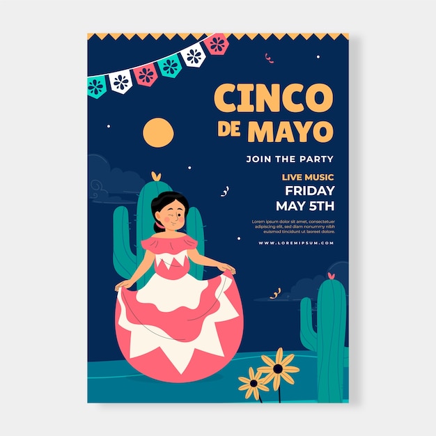 Vecteur gratuit modèle d'affiche verticale pour la célébration mexicaine du cinco de mayo