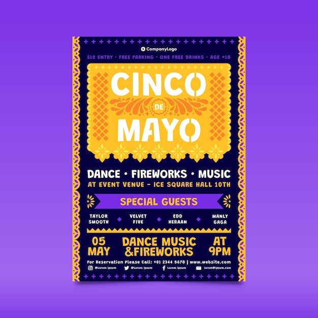 Vecteur gratuit modèle d'affiche verticale pour la célébration mexicaine du cinco de mayo