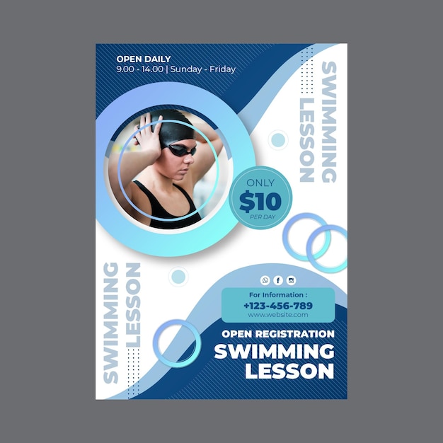 Vecteur gratuit modèle d'affiche verticale pour les cours de natation