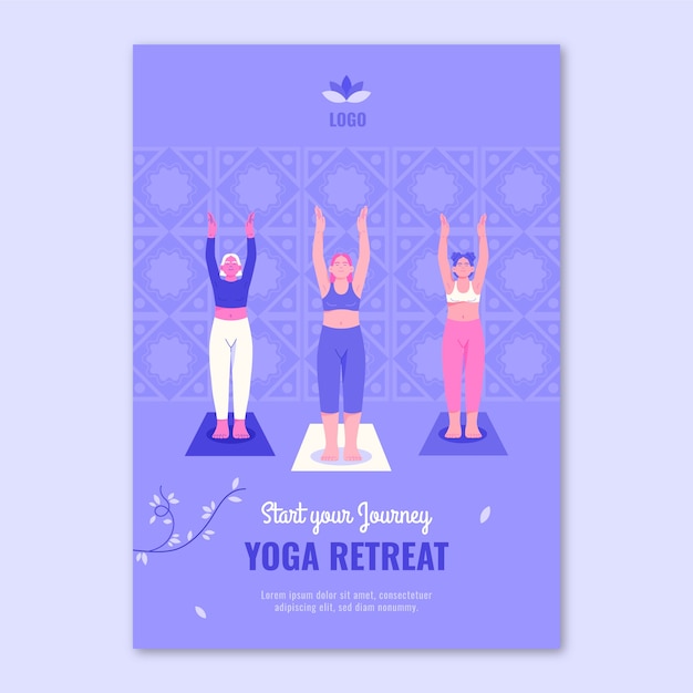 Vecteur gratuit modèle d'affiche verticale pour la retraite de yoga et le centre de méditation