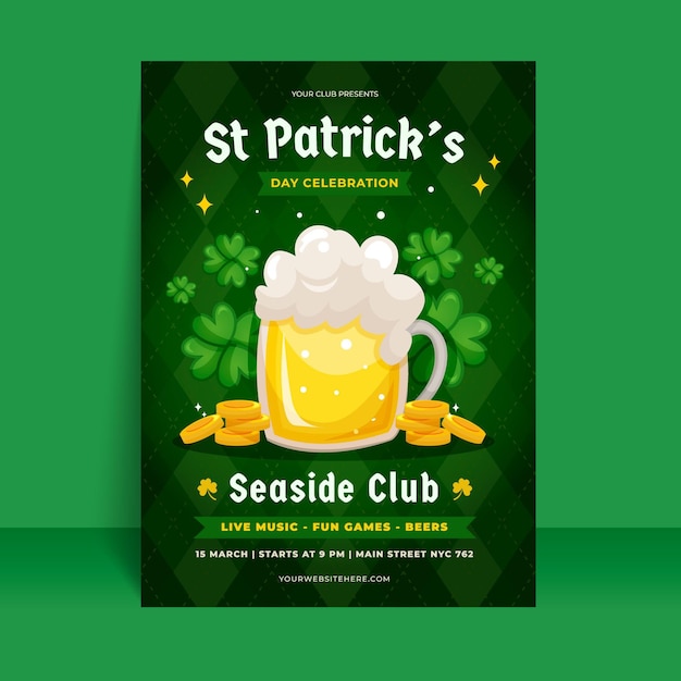 Modèle D'affiche Verticale Pour St. Jour De Patrick Avec Des Pièces Et De La Bière