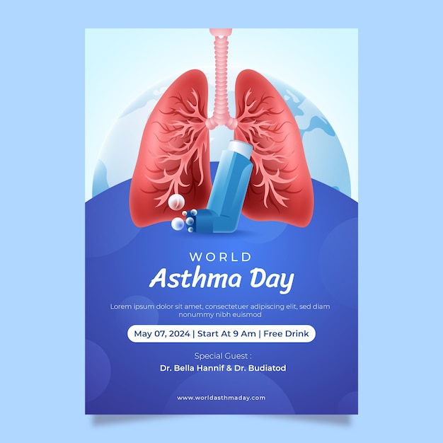 Vecteur gratuit modèle d'affiche verticale réaliste de la journée mondiale de l'asthme
