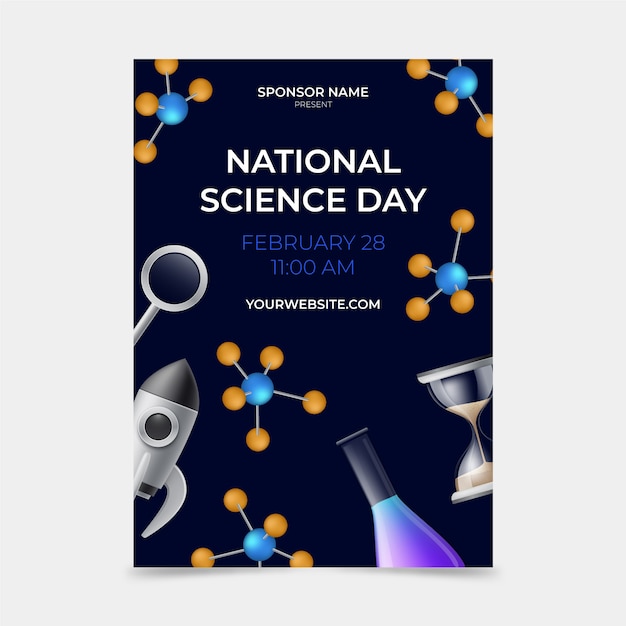 Vecteur gratuit modèle d'affiche verticale réaliste de la journée nationale de la science