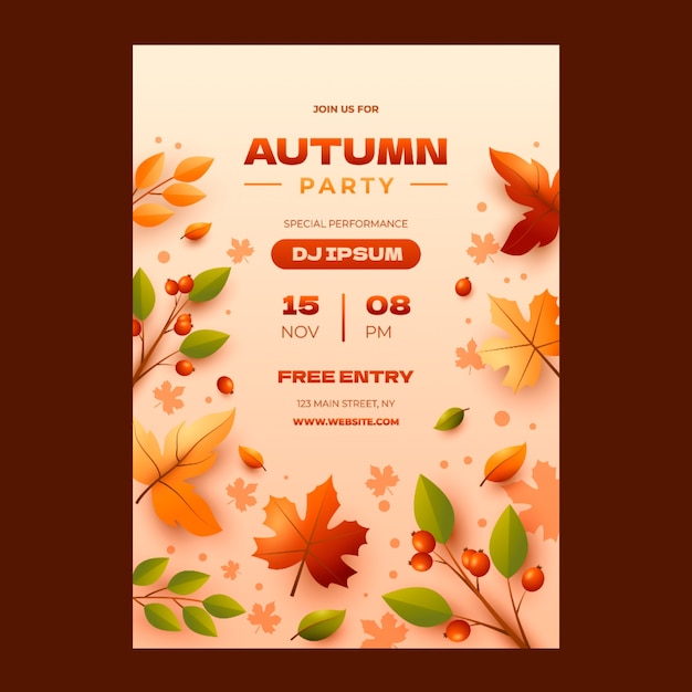 Vecteur gratuit modèle d'affiche verticale réaliste pour la célébration de l'automne