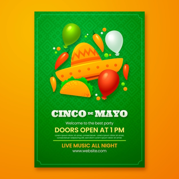 Vecteur gratuit modèle d'affiche verticale réaliste pour la célébration du cinco de mayo