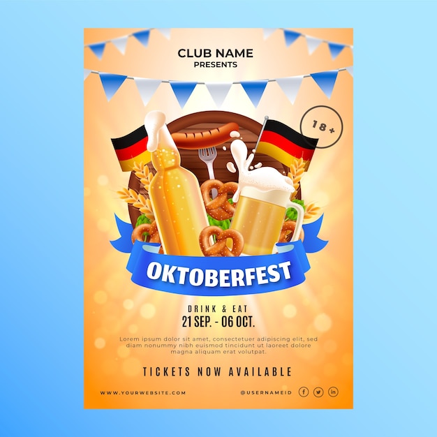 Modèle D'affiche Verticale Réaliste Pour La Célébration Du Festival De La Bière Oktoberfest