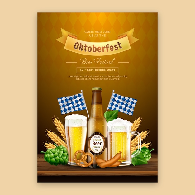 Vecteur gratuit modèle d'affiche verticale réaliste pour la célébration du festival de la bière oktoberfest