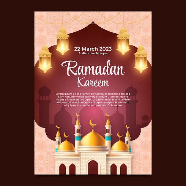 Vecteur gratuit modèle d'affiche verticale réaliste pour la célébration islamique du ramadan