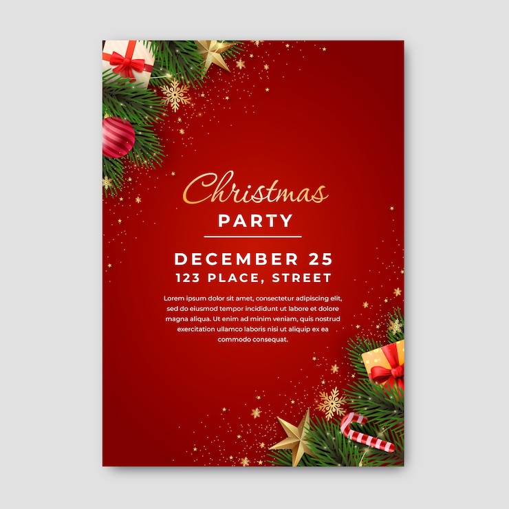 Vecteur gratuit modèle d'affiche verticale réaliste pour la célébration de la saison de noël avec sapin et ornements