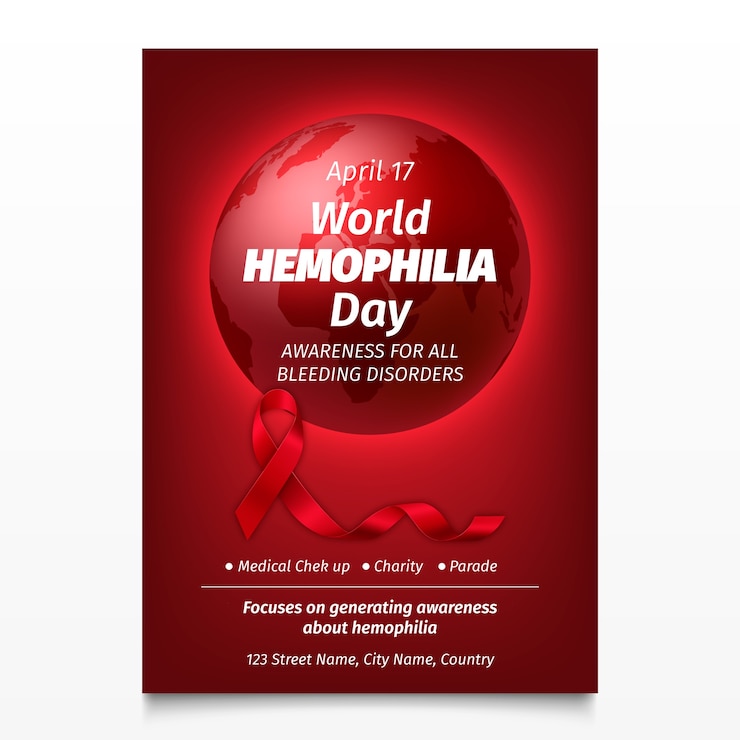 Vecteur gratuit modèle d'affiche verticale réaliste pour la sensibilisation à la journée mondiale de l'hémophilie