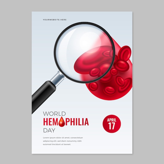 Modèle d'affiche verticale réaliste pour la sensibilisation à la journée mondiale de l'hémophilie