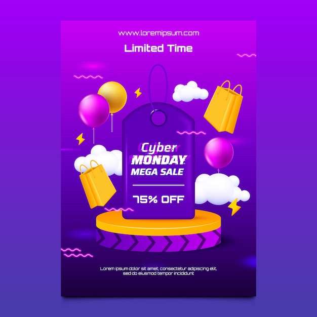 Modèle D'affiche Verticale Réaliste Pour Les Ventes Du Cyber Lundi