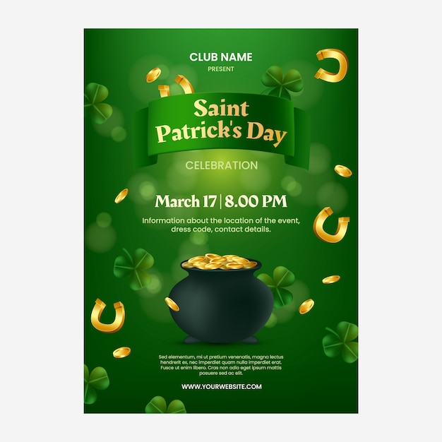 Modèle d'affiche verticale réaliste de la saint patrick