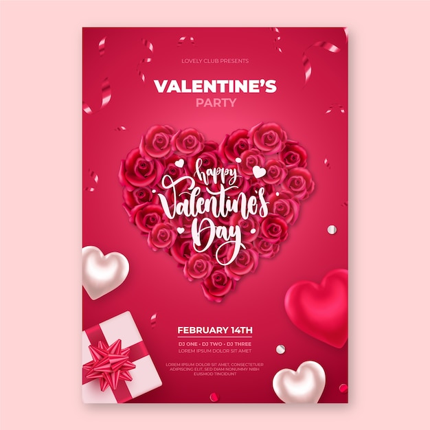 Vecteur gratuit modèle d'affiche verticale réaliste de la saint-valentin