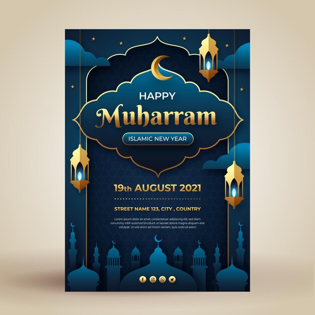 Modèle d'affiche verticale de style papier muharram