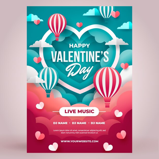 Vecteur gratuit modèle d'affiche verticale de style papier pour la célébration de la saint-valentin