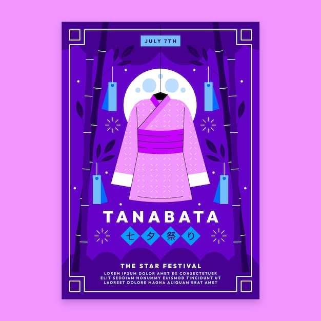 Modèle D'affiche Verticale Tanabata Plat Avec Costume