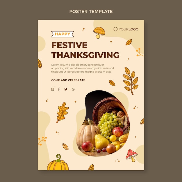 Modèle D'affiche Verticale De Thanksgiving Dessiné à La Main