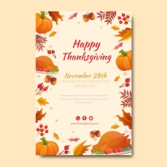 Modèle d'affiche verticale de thanksgiving dessiné à la main