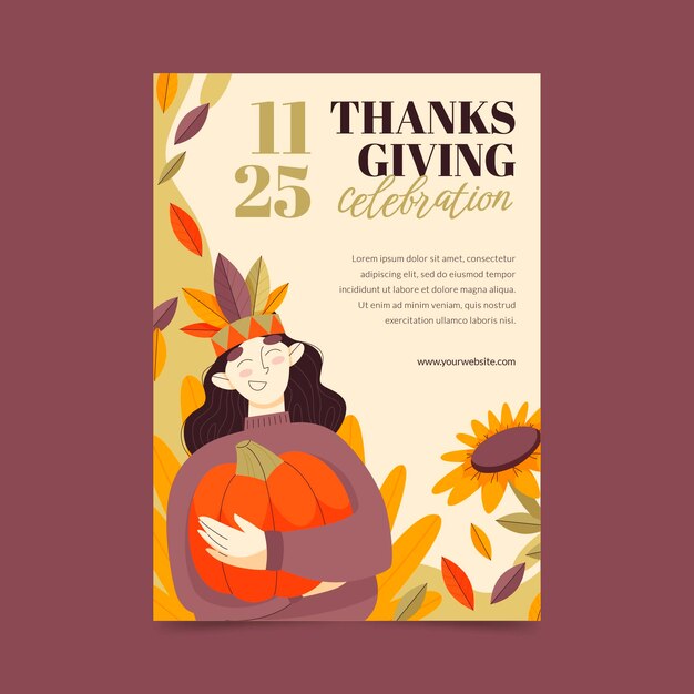 Vecteur gratuit modèle d'affiche verticale de thanksgiving plat dessiné à la main