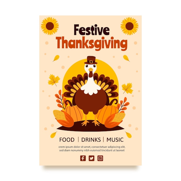 Vecteur gratuit modèle d'affiche verticale de thanksgiving plat dessiné à la main