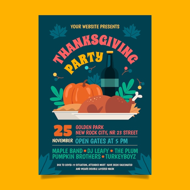 Vecteur gratuit modèle d'affiche verticale de thanksgiving plat dessiné à la main